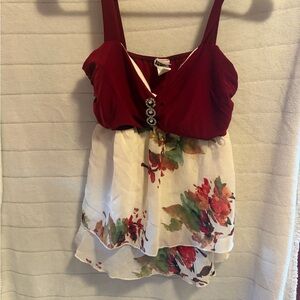 Derek Heart Red and White Floral Blouse